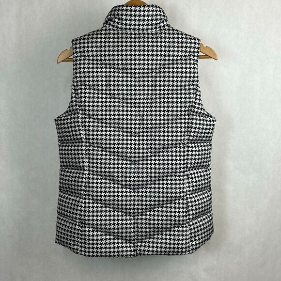 Lands' End Puffer Vest Womens Sz Small 6-8 Black White Houndstooth Check Zip Fro - Picture 2 of 8